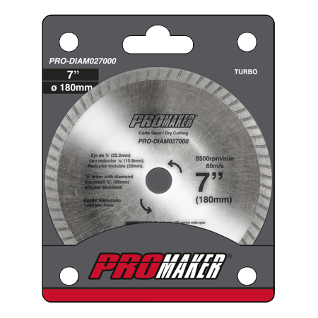 Disco diamantado PROMAKER 7" para corte de porcelana 180mm. Borde turbo