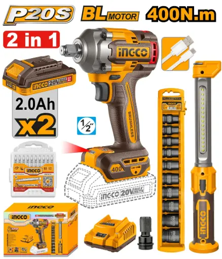 LLAVE IMPACTO INGCO 20V C/LAMP Y ACC 