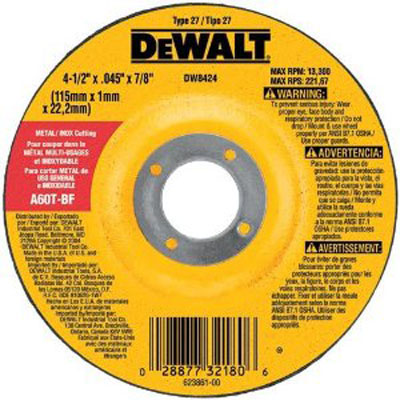 Disco de Corte metal DeWalt High Performance 4-1/2 in. D X 7/8 in. Aluminum Oxide Cut-Off Wheel 1 Pk