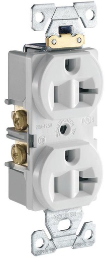 Toma corriente dúplex Eaton Cooper Wiring, 2 polos, 20 A, 125 V, cableado lateral, NEMA: 5-20R, blanco
